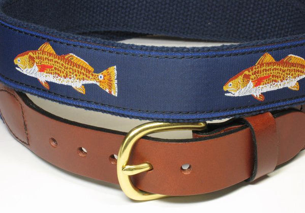 Leather Man LTD Cotton Web Belt - Olive/Navy Striper Bass - 40