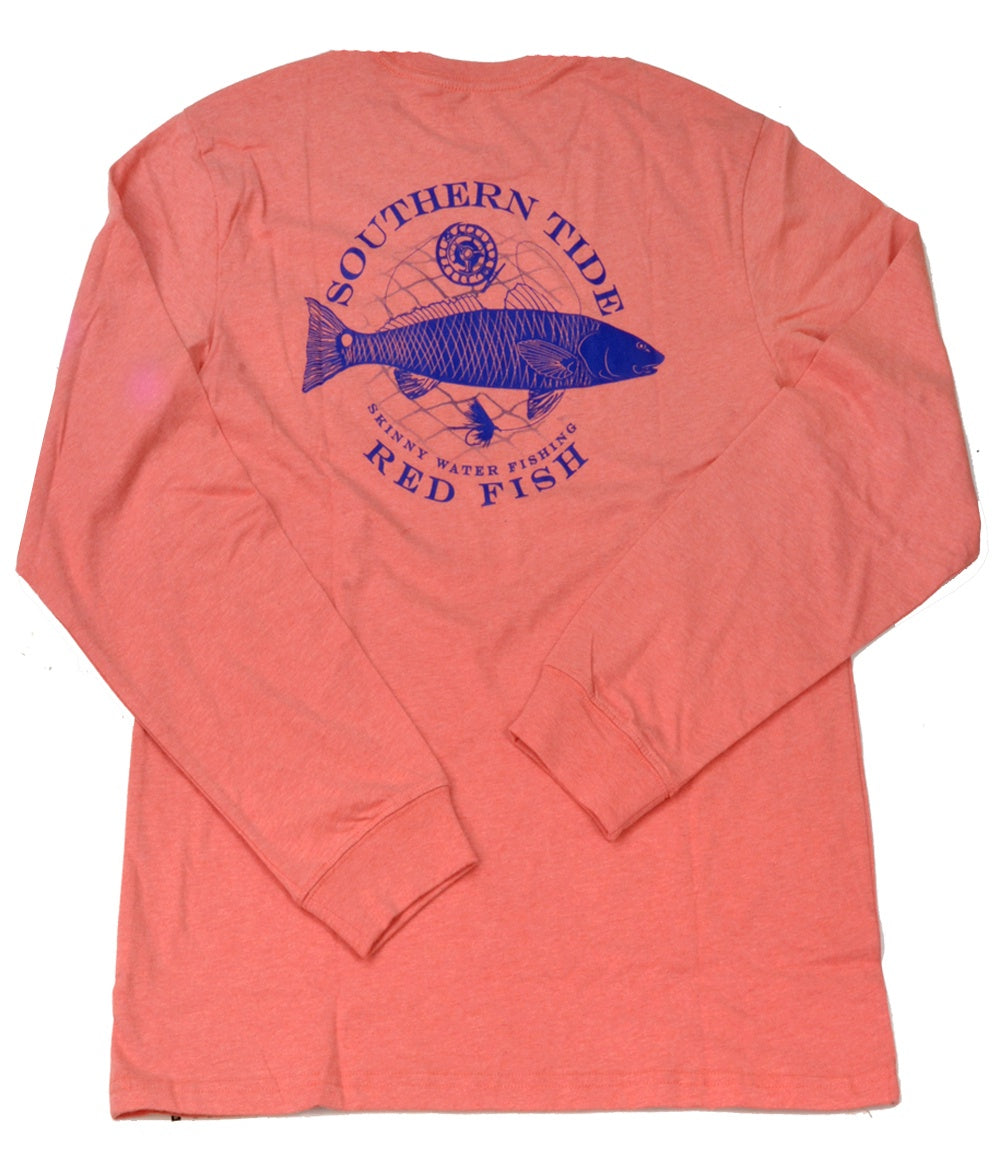 Southern Tide Men's LS Fish Series T-Shirt - Red Fish/Heather Sea